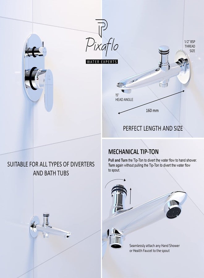 Pixaflo Concorde Brass Bath Tub Diverter Spout with Wall Flange (Tip-Ton) (Chrome) - Image 3